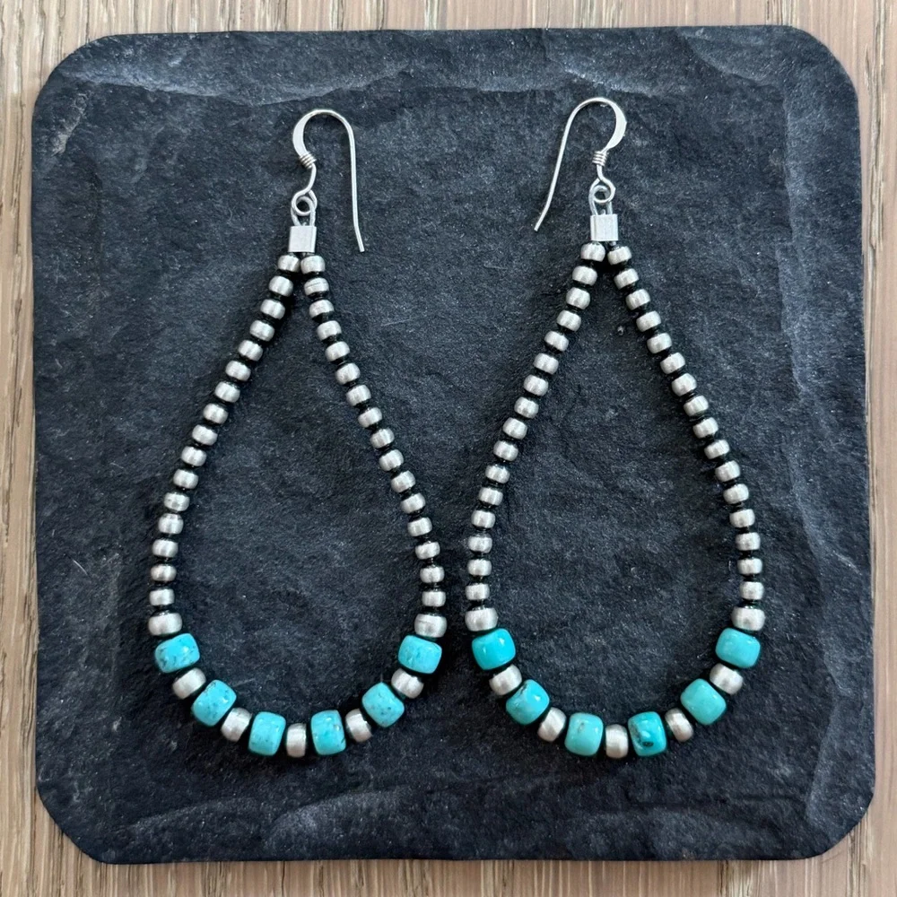 Native American Silver Turquoise Bead Navajo Earrings
